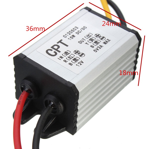 12V To 5V 3A DC-DC Waterproof Charger Converter Power Step Down Module